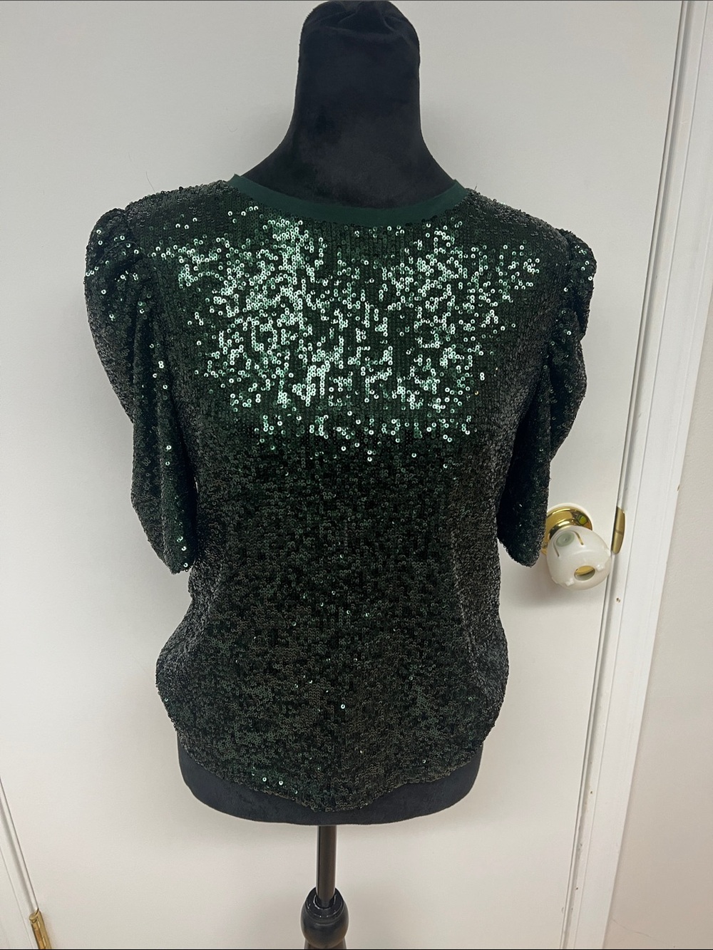 Rachel Zoe Emerald Green Sequin Short Sleeve Top